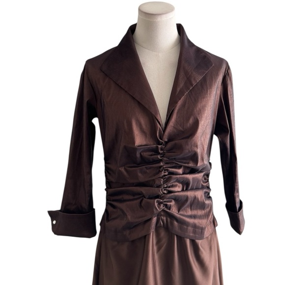 Tadashi Brown Evening Gown Maxi Dress Satin Long Sleeve Wedding MOTB 12 Party - Picture 7 of 9